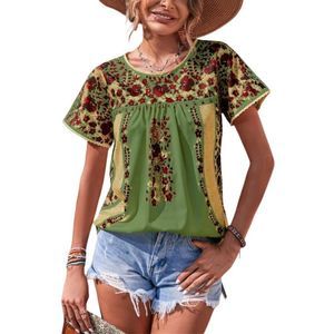 E-RÃ©tro Green Floral Short-Sleeve Crewneck Top Size XL